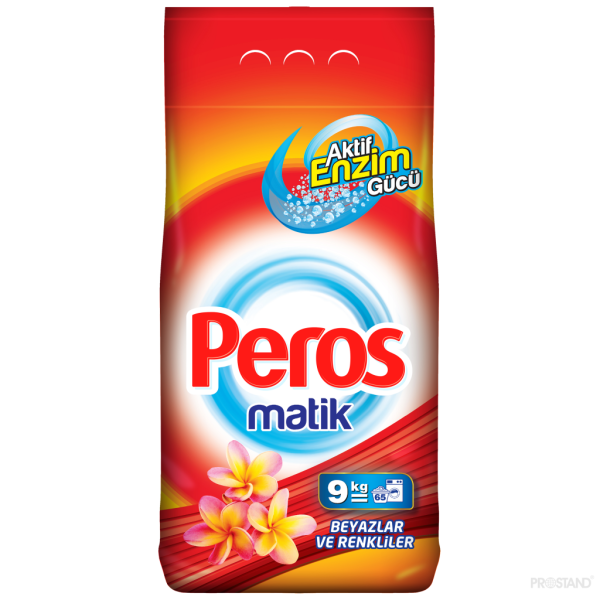 PEROS Detergent praf automat 9 kg, ambalaj moale White & Colors / rufe albe si colorate / orange /3969
