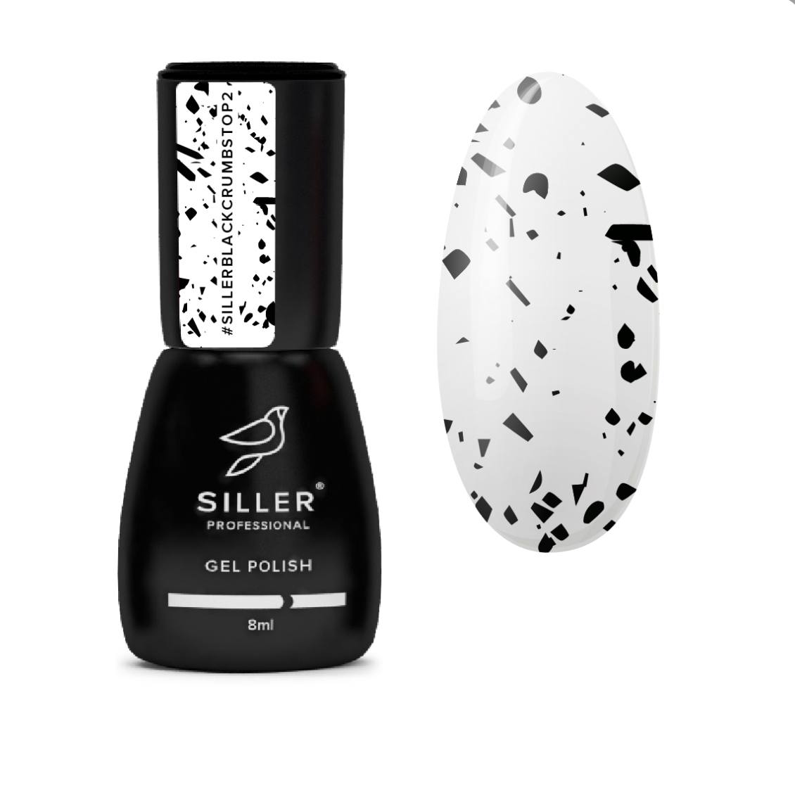 Siller Black Crumbs Top nr.2 – top fără strat lipicios, cu filtre UV și firimituri, 8 ml