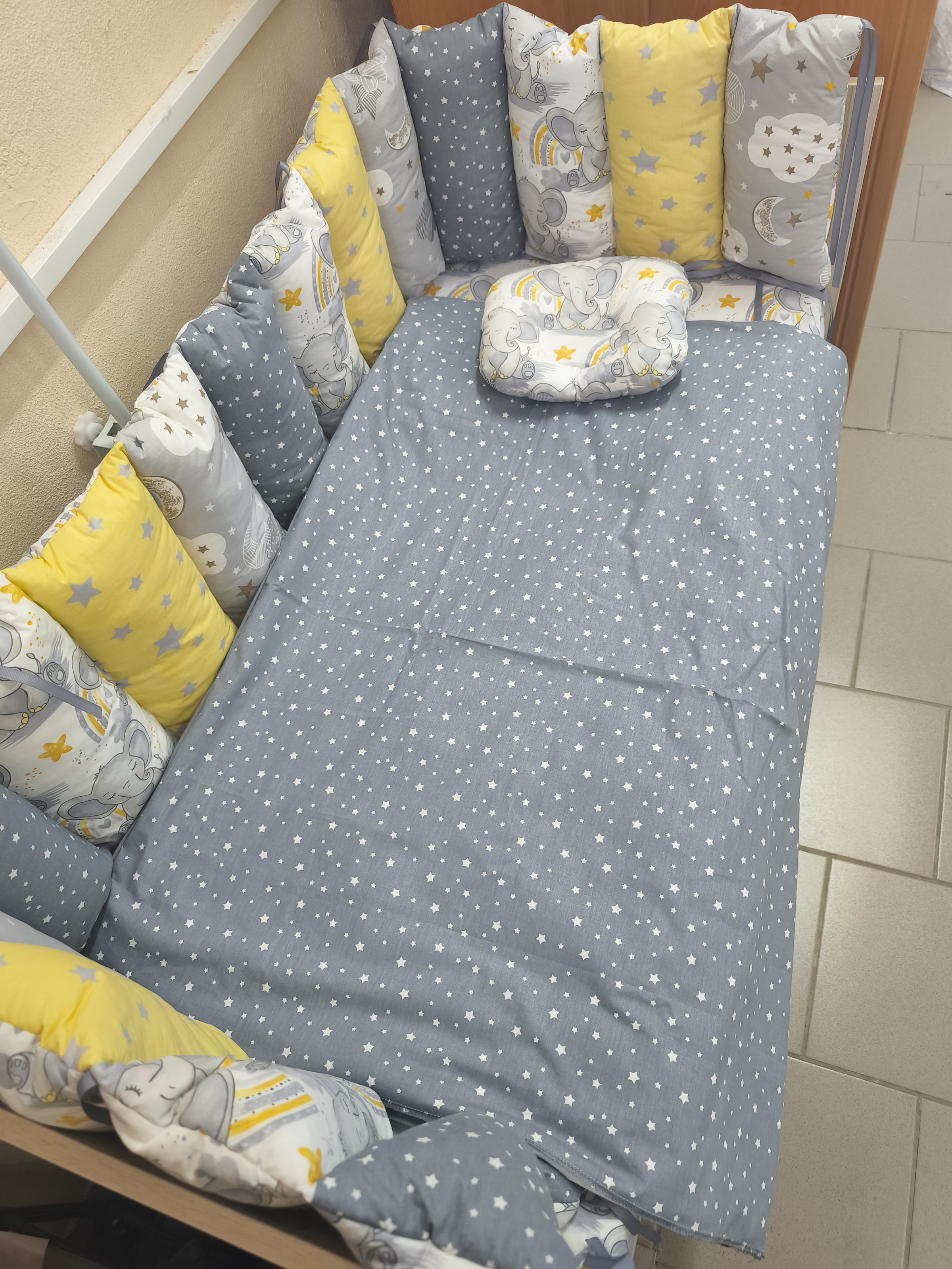 Borduri de protecție pentru pătuc Elefanti Suri+Galben