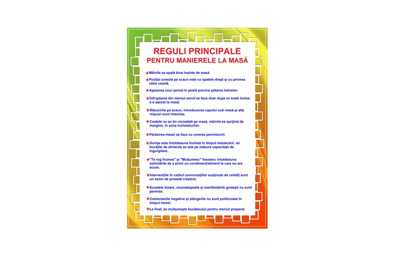 D19-8.3 Reguli principale pentru manierele la masă (planşă A3)