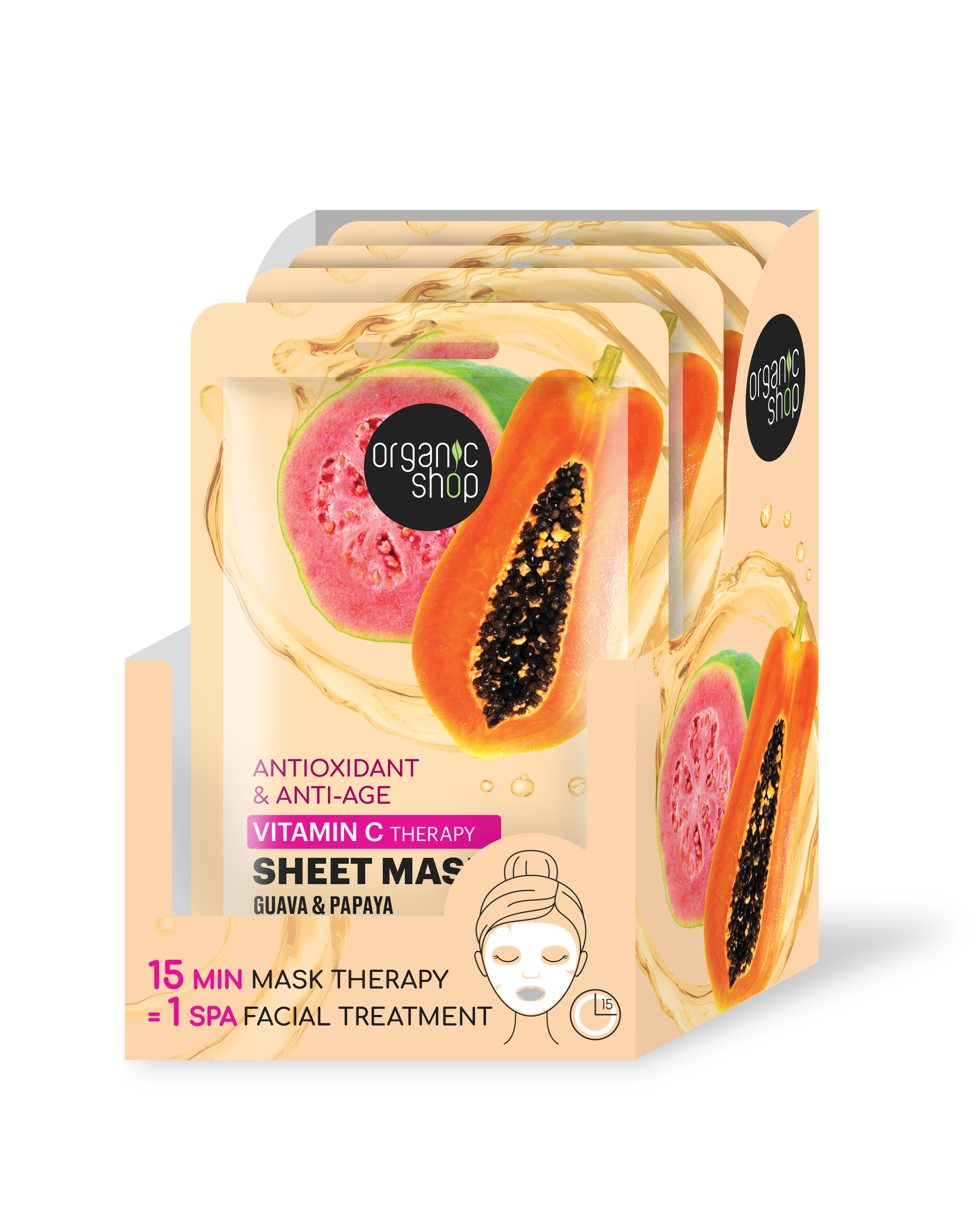 Organic Shop Mască din țesătură cu vitamina C, Guava și papaya, 25 g