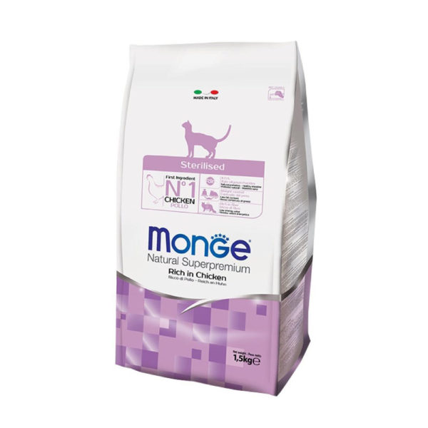 MONGE dry cat sterilised Chicken 1,5 kg, hrană uscată pentru pisici sterilizate