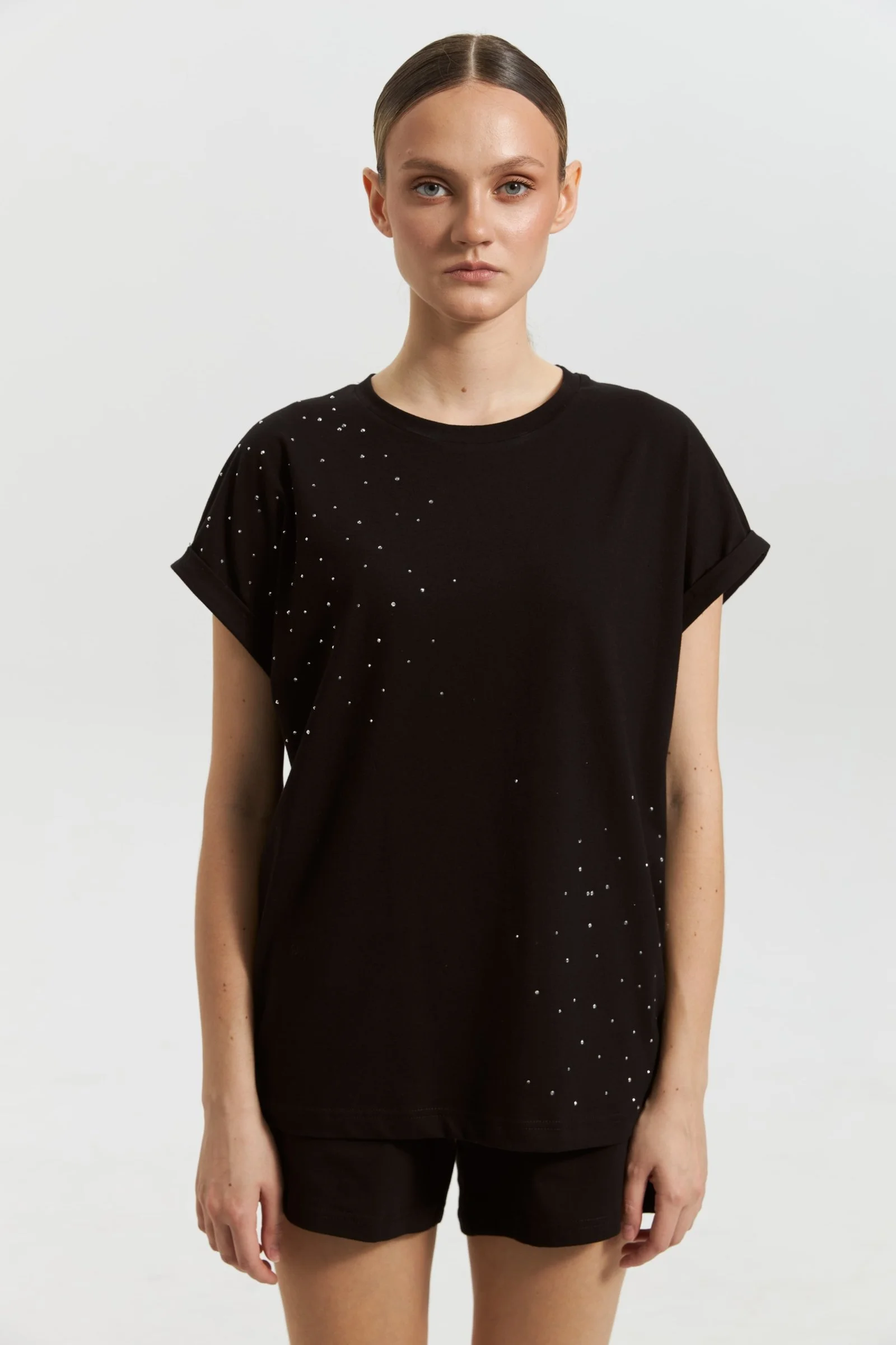 Tricou cu imprimeu și cu decolteu rotund pentru dame