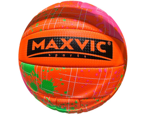 Minge volei MAXVIC Sports neon splash, soft touch, indoor outdoor, marime oficiala, minge volei antrenament competitie, aderenta ridicata, design colorat, sport sala plaja fitness