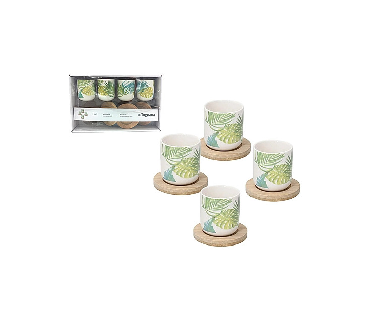 Set de căni 4buc Tognana Bali - porțelan/lemn cu suport (24932)