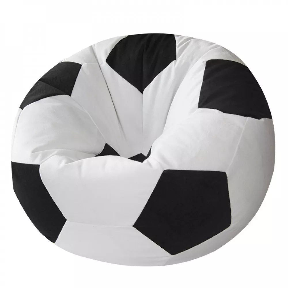 Fotoliu BeanBag minge din velur, culoarea alba cu negru