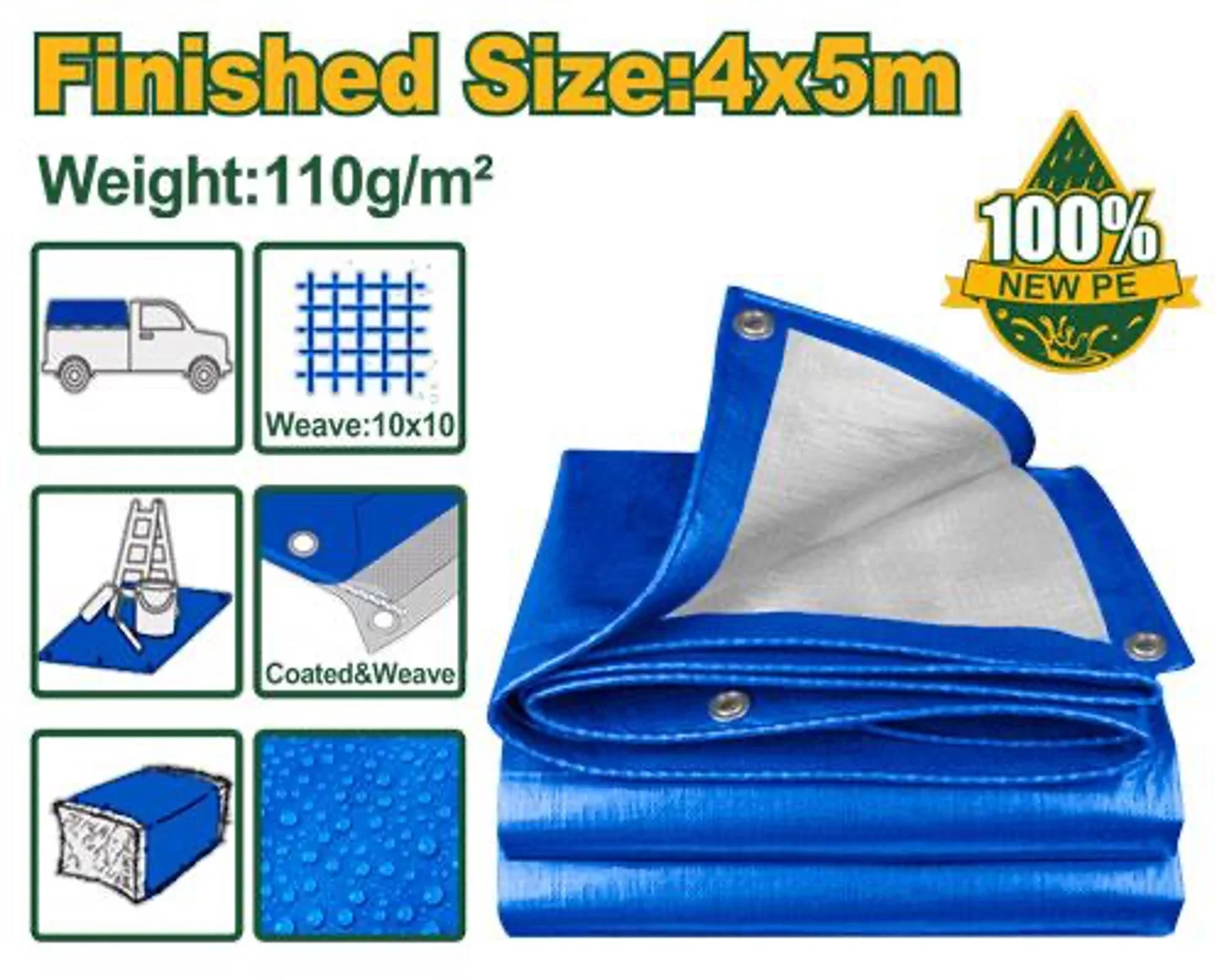 Prelată impermeabilă din PE (Ușoară) 4x5m 110g/m² JDTQ1845 Jadever
