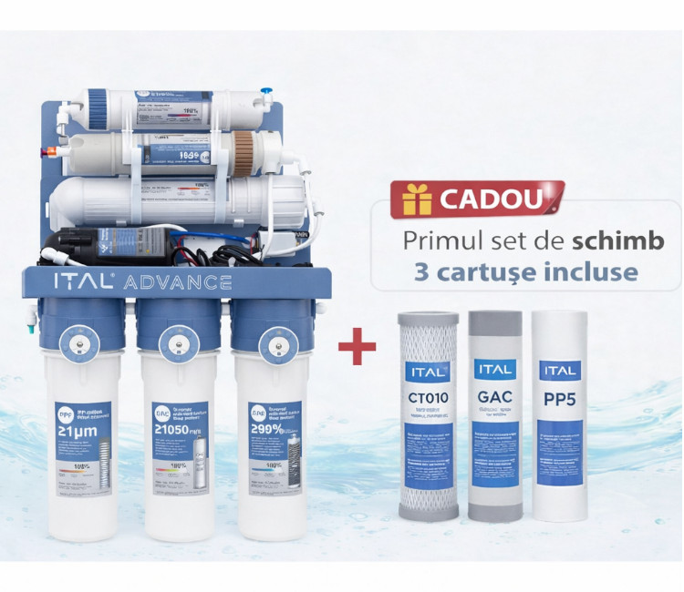 Sistem de osmoză inversă ITAL Advance 6-75MP (ADV-RO6-75MP) (mineralizator cu 6 etape+pompă-membrană DUPONT 75 galoane)