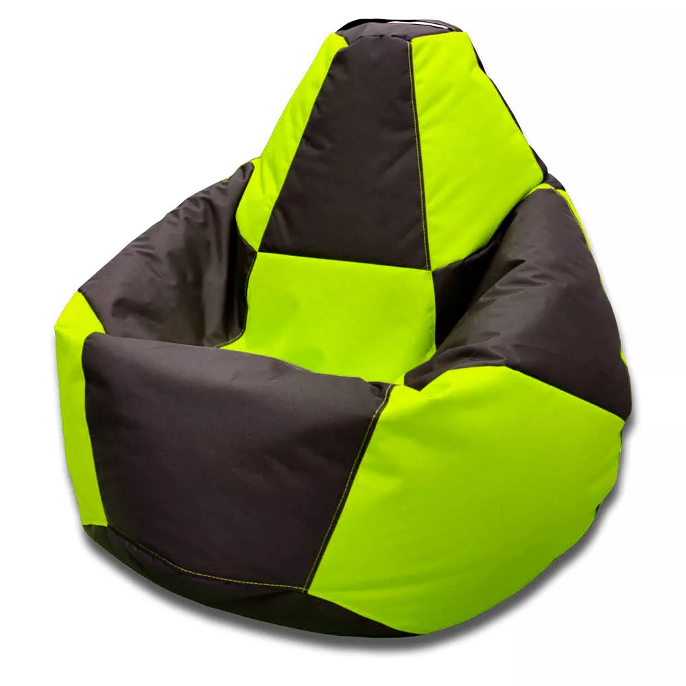 Fotoliu BeanBag Pară Șahmate, marimea "L" din Oxford 600D culoare neagra cu verde