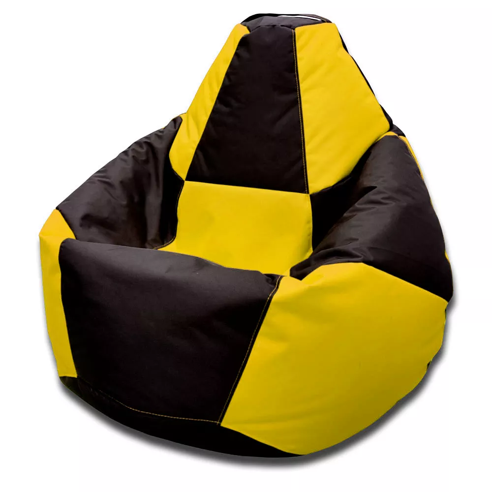Fotoliu BeanBag Pară Șahmate, marimea "L" din Oxford 600D culoare neagra cu galben