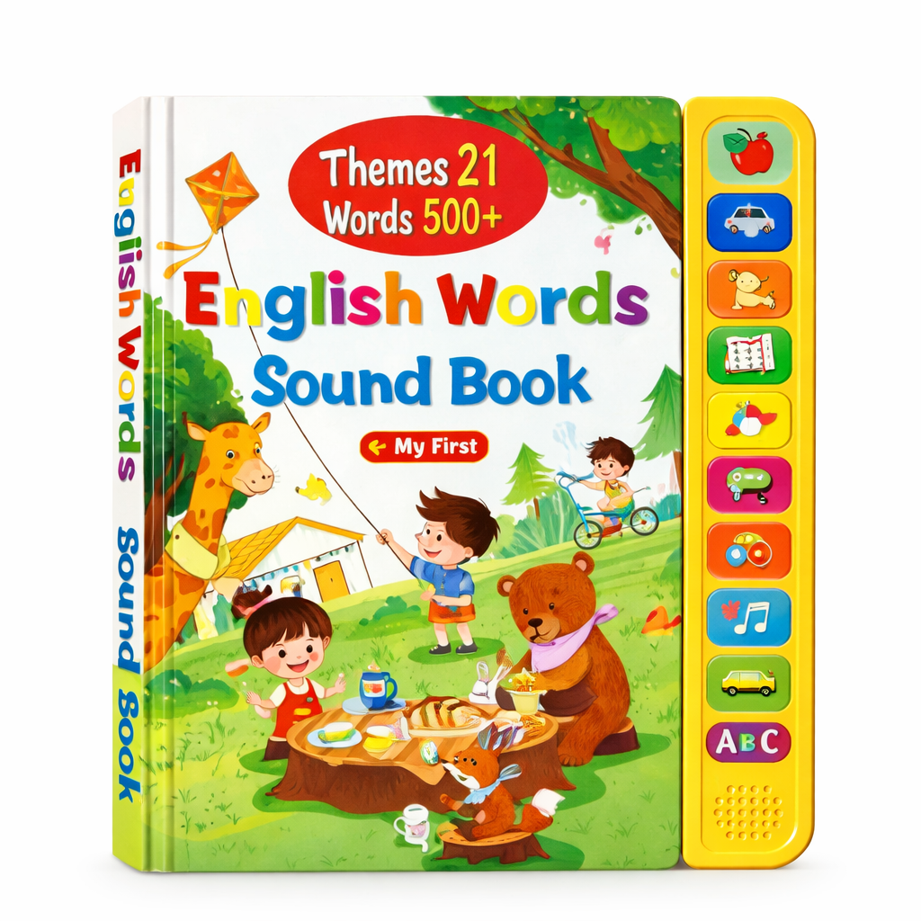 Carte sonora copii in limba engleza, English Words Sound Book, carte educativa interactiva, invatare engleza copii, carte cu sunete si vocabular, jucarie educativa audio, 500+ cuvinte, 21 teme, cadou copii 3+ ani