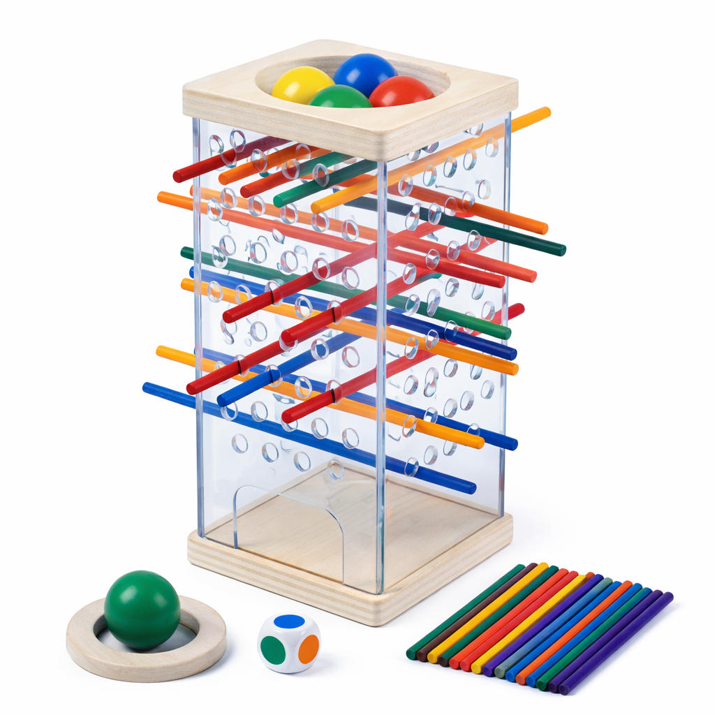 Joc din lemn Montessori cu bile si betisoare, wooden board game copii, joc echilibru si strategie, jucarie educativa lemn, dezvoltare motricitate fina, joc interactiv copii 3+ ani, cadou educativ