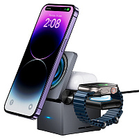 HOCO CQ8 folding 3-in-1 magnetic wireless fast charger Metal gray