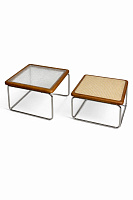 Set de măsuțe de cafea „Duo Vintage” cu ratan și sticlă texturată