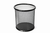 Pahar pentru pixuri metalic, plasa mesh, rotund, negru, 10 cm, suport rezistent pentru creioane, organizator birou, office